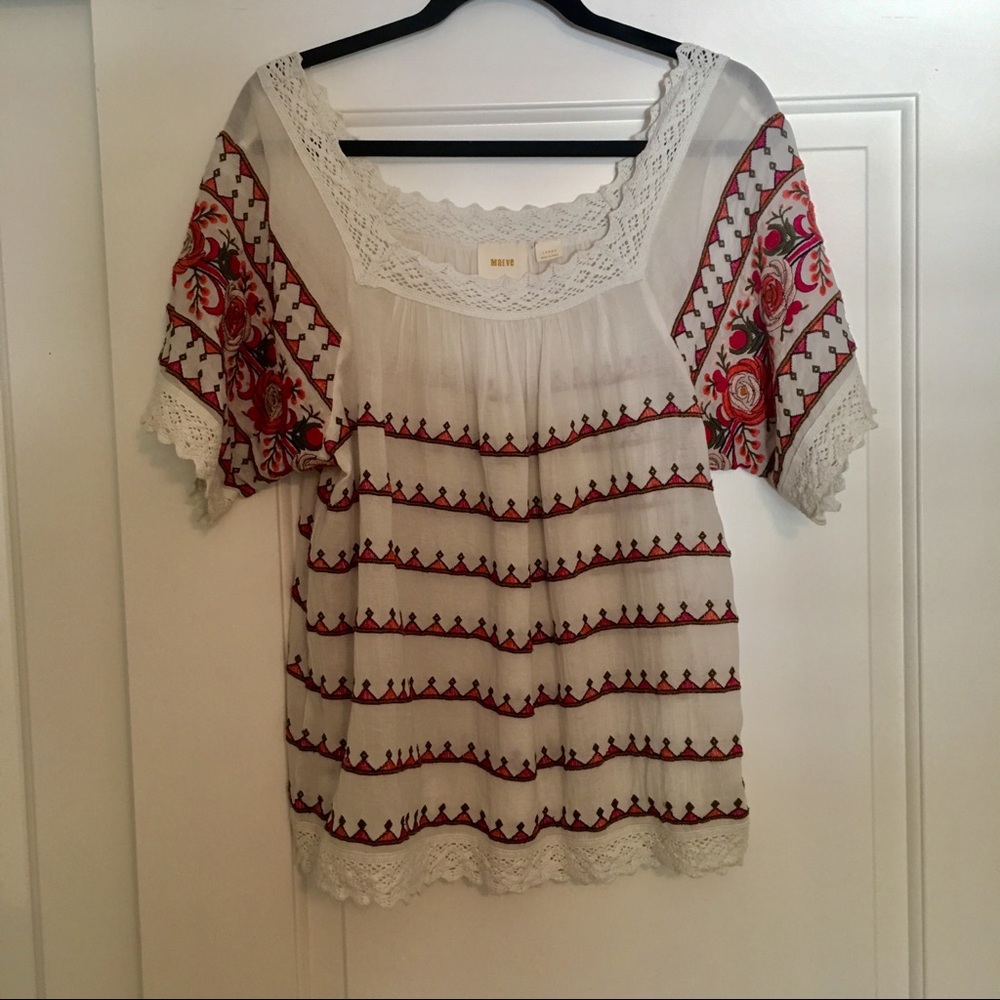 Anthropologie mauve embroidered blouse size large